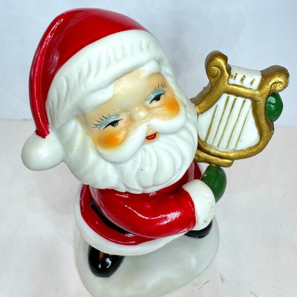 Vintage 1990s Porcelain Christmas Santa playing Harp Figurine - Picture 2 of 5
